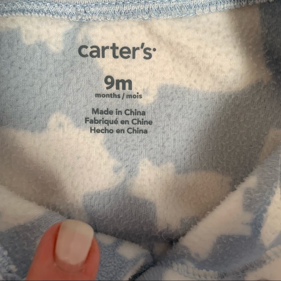 🌟3/$15🌟 Carter’s Light Blue Fleece Sleeper Onesie Bear Print Baby Size 9M - Picture 5 of 5